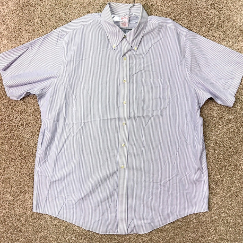 Brooks Brothers Shirt Mens 17.5 Traditional Fit Blue Pinstripe Button Down EUC